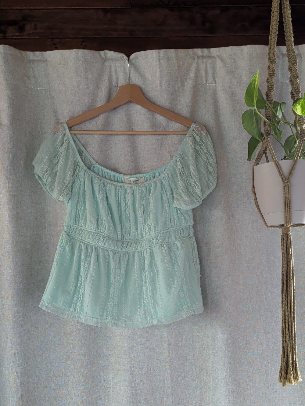 Light Blue Lace Peasant Blouse with Puff Sleeves